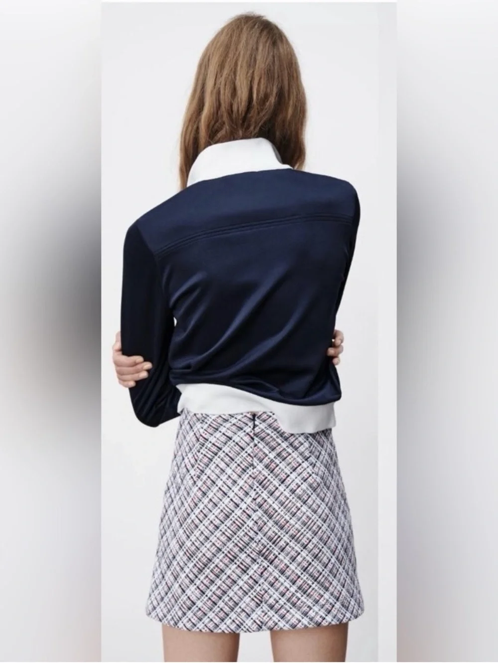 Zara Tweed Textured Weave Nautical Anchor Button High Waist Mini Skirt